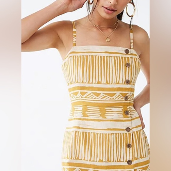 Forever 21 Mustard & Ivory Printed Mini Dress - Picture 1 of 6